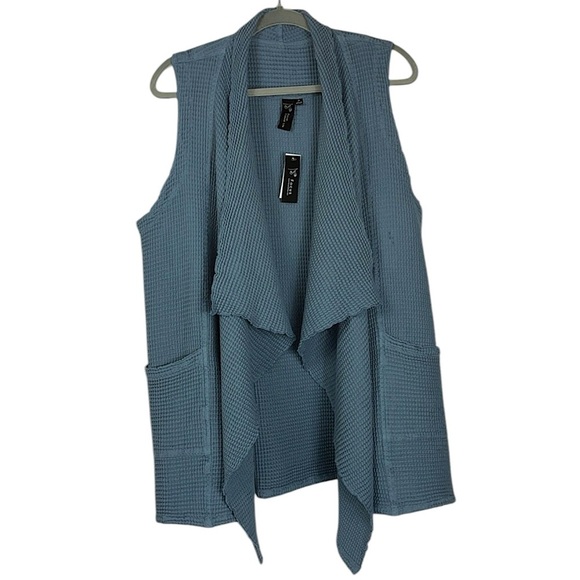 NWT Focus Casual Life sleeveless open front pockets textured cardigan Sz M - Picture 1 of 9